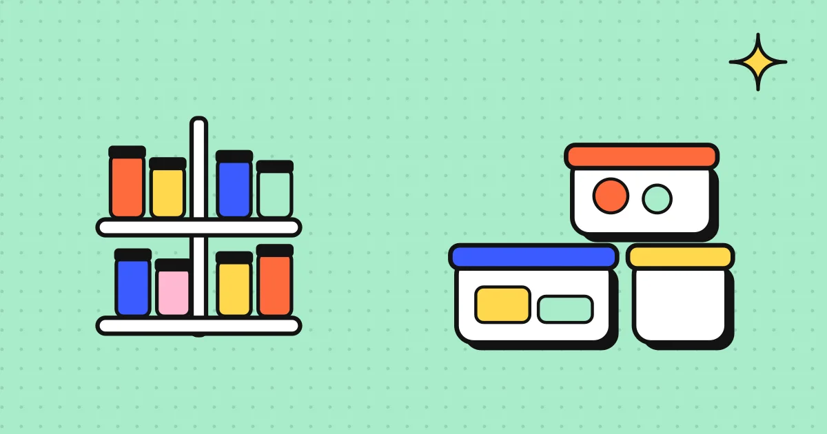 Rotating spice rack and glass food containers neatly arranged in a kitchen cabinet